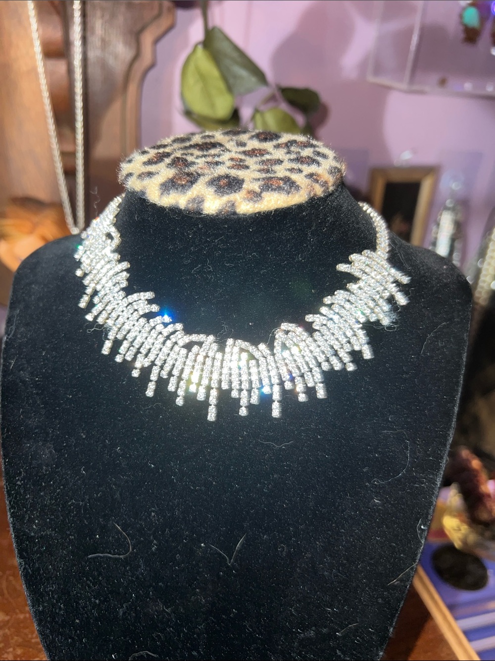 Crystal Fringe Statement Necklace - Silver Chocker